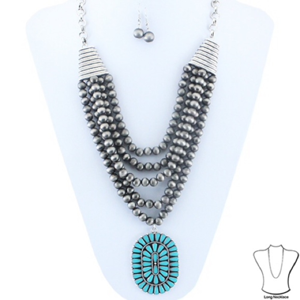 Navajo pearls and turquoise concho necklace new